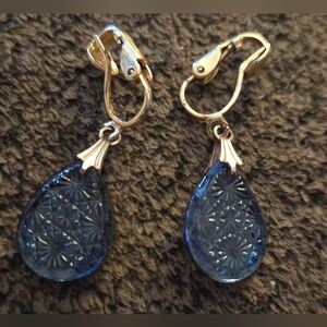 Vintage Blue Glass Teardrop Earrings
